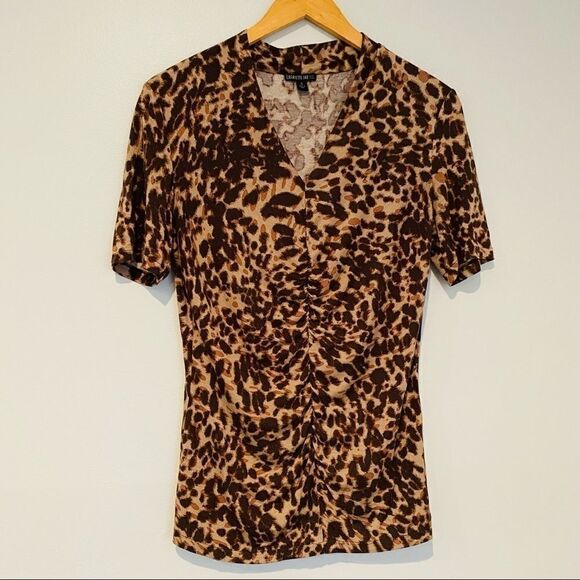 Lafayette 148 New York Animal Print Ruched Top Size Small - Picture 1 of 5